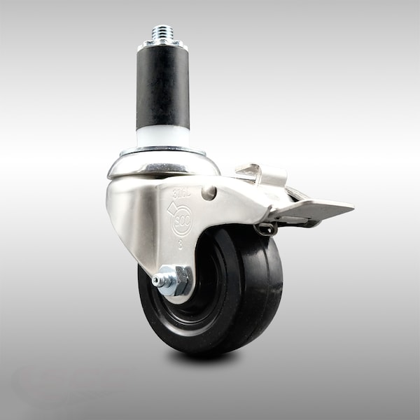 Service Caster 3 Inch 316SS Hard Rubber Swivel 1-1/4 Inch Expanding Stem Caster Lock Brake SCC SCC-SS316TTLEX20S314-HRS-114 - main